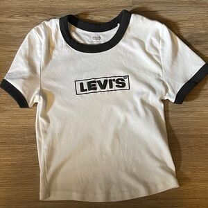 Levi’s Cropped Logo Ringer Tee — White & Black — Size XS